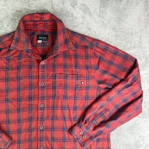 MARMOT - Men's Red Flannel Plaid Button Long Sleeve Shirt - Size Large
